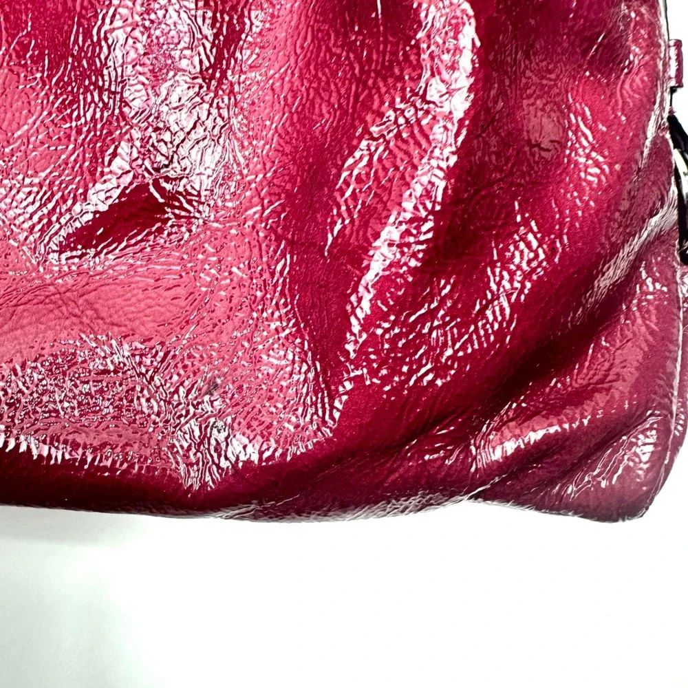 Coach Ashley Magenta Crimson Patent Leather Pleated Satchel Shoulder Bag F15455
